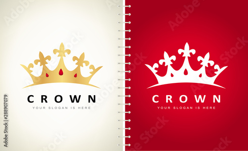 Crown with rubies logo vector. Jewel  logo design.