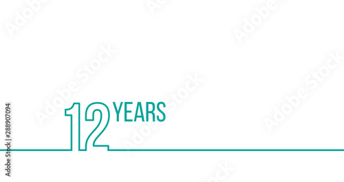 12 years anniversary or birthday. Linear outline graphics. Can be used for printing materials, brouchures, covers, reports. Stock Vector illustration isolated on white background