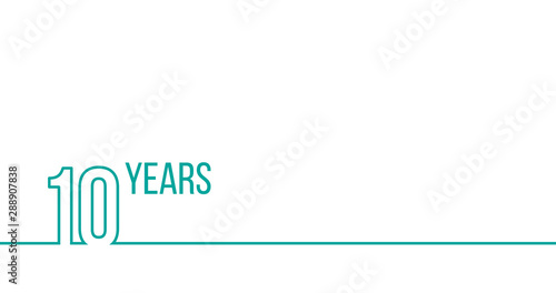 10 years anniversary or birthday. Linear outline graphics. Can be used for printing materials, brouchures, covers, reports. Stock Vector illustration isolated on white background