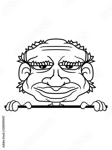 cartoon alter mann text feld name schreiben mauer schild gesicht großer kopf lustig comic clipart design hässlich falten troll goblin