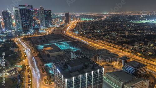 Jumeirah Lake Towers residential district aerial night timelapse near Dubai Marina © neiezhmakov