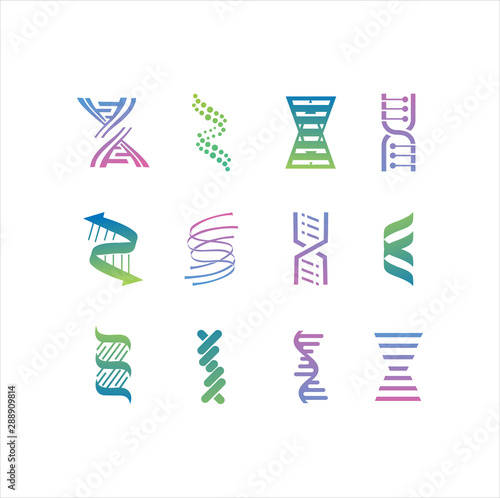 DNA genetic sign, icons and elements collection. colorful of DNA Symbol Isolated. DNA logo vector.