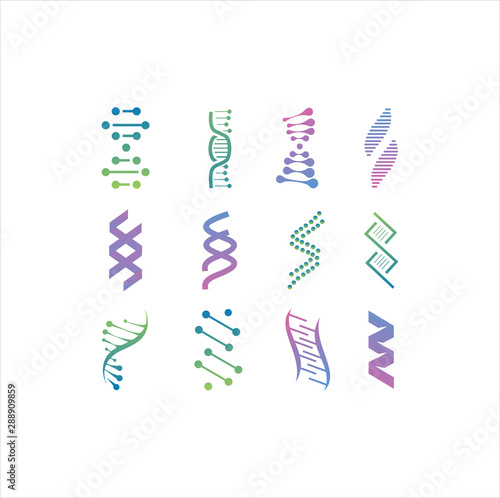DNA genetic sign, icons and elements collection. colorful of DNA Symbol Isolated. DNA logo vector.