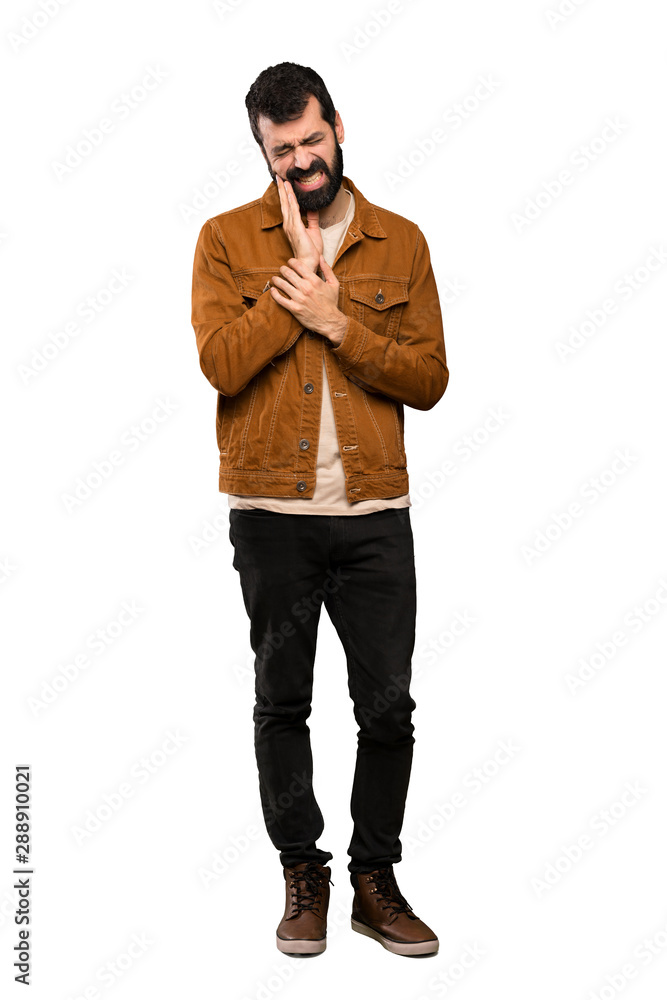 Handsome man with beard with toothache over isolated white background Handsome man with beard with toothache over isolated white background