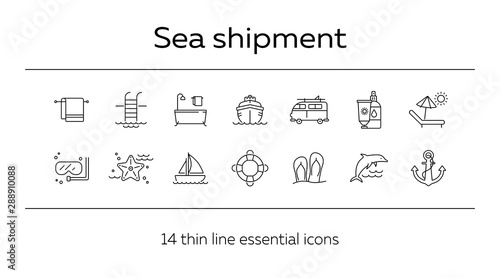 Sea tour line icon set