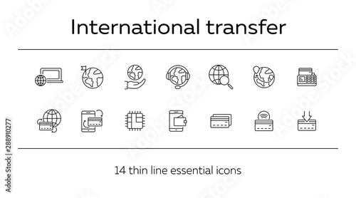 International transfer line icon set