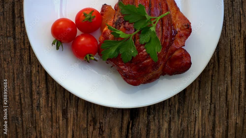Grilled chicken composition with vegetables, mushrooms and spices, top view. Grilled chicken composition with vegetables, mushrooms and spices, top view.