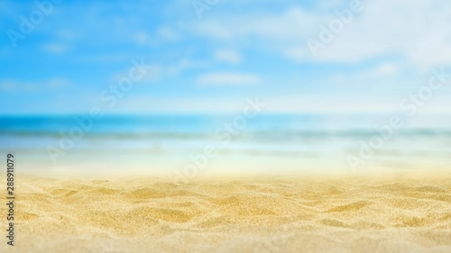  Empty sand beach in front of summer sea with copy space