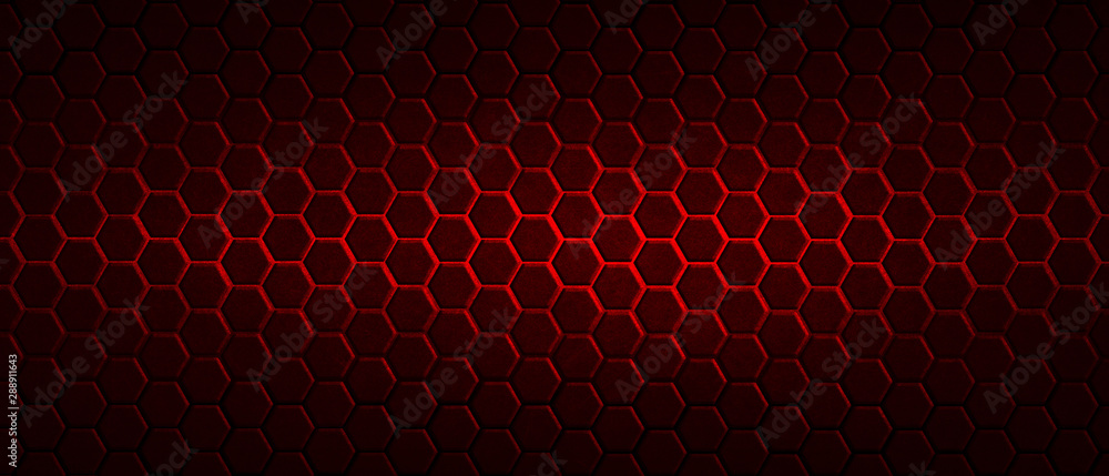 dark red hexagon background and red light - obrazy, fototapety, plakaty 