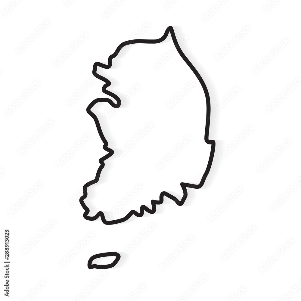 black abstract outline of South Korea map- vector illustration