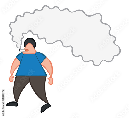 Vector illustration man smoking cigarette and walking.