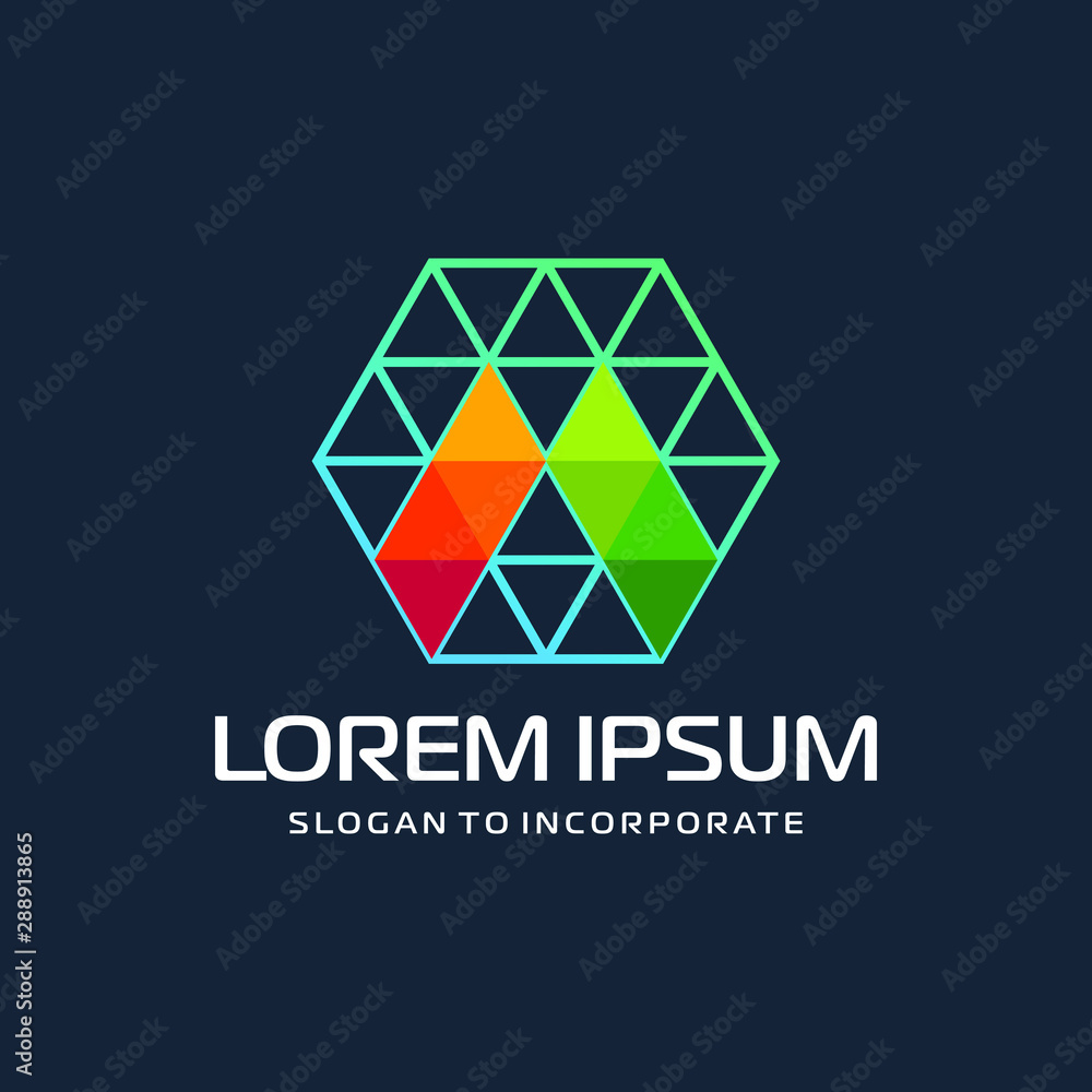 Naklejka premium Hexagon letters M digital logo. abstract icon. construction concept - vector