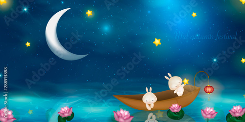 Happy Mid Autumn Festival design with full moon