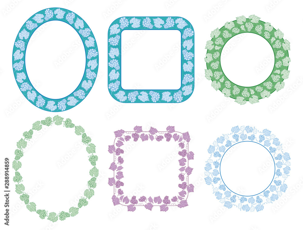 frames with grape bunches and leaves - vector decorative borders frames with grape bunches and leaves - vector decorative borders