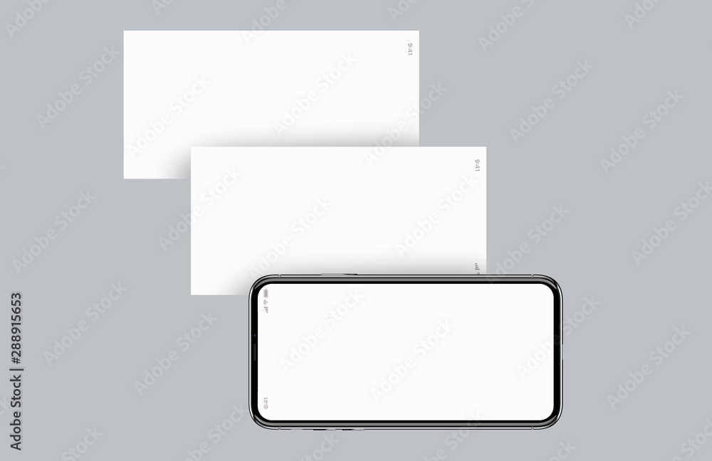 model of a mobile phone, with two horizontal white screens and a light gray background model of a mobile phone, with two horizontal white screens and a light gray background