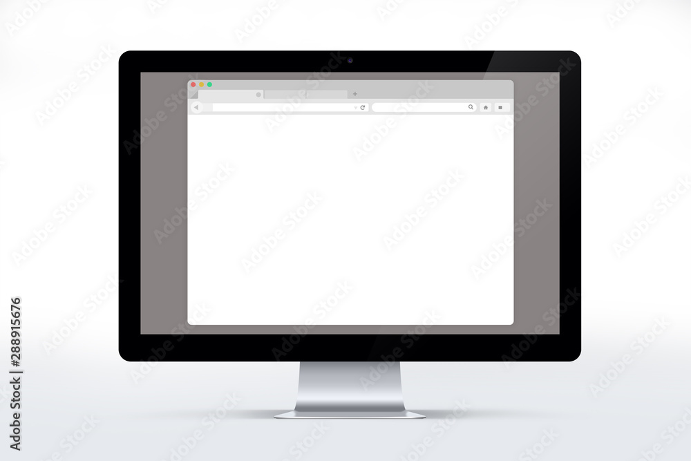 black computer model with white screen, mac, black laptop with silver color base, white desktop