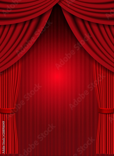 Background with red curtain. Design for presentation, concert, show