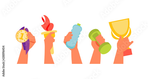 Hands with sport objects vector