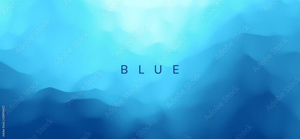 Blue abstract background. Realistic landscape with waves. Cover design template. 3d vector illustration. - obrazy, fototapety, plakaty 