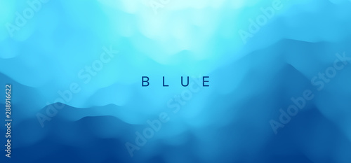 Blue abstract background. Realistic landscape with waves. Cover design template. 3d vector illustration. © Login