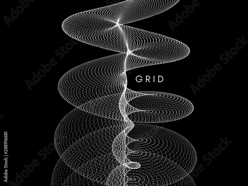 Spiral. Array with dynamic particles. Abstract grid design. 3d vector illustration for science or technology. 
