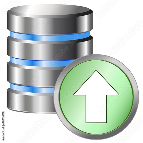 Classic database upload data. Vector icon.