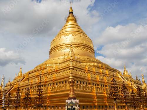 Buddhist Shwezigon pagoda in Bagan. Myanmar 
