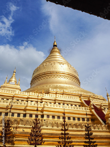 Buddhist Shwezigon pagoda in Bagan. Myanmar 