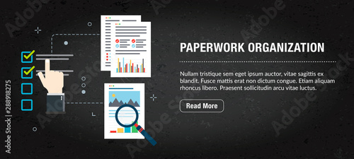 Paperwork organization concept banner for internet.