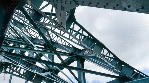 Tyne Bridge in Newcastle upon Tyne. Image illustrating the interconnecting metalwork structure that makes up part of the arch of the iconic bridge.