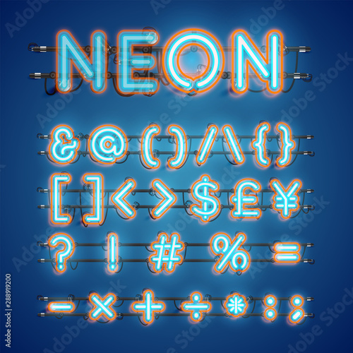 Realistic glowing double neon charcter on and off
