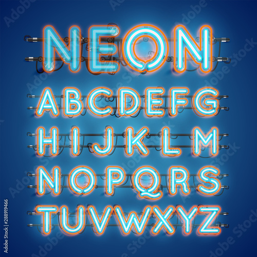 Realistic glowing double neon charcter on and off
