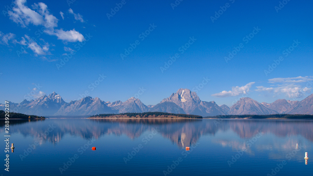 Blue sky over Jackson Lake in Wyoming