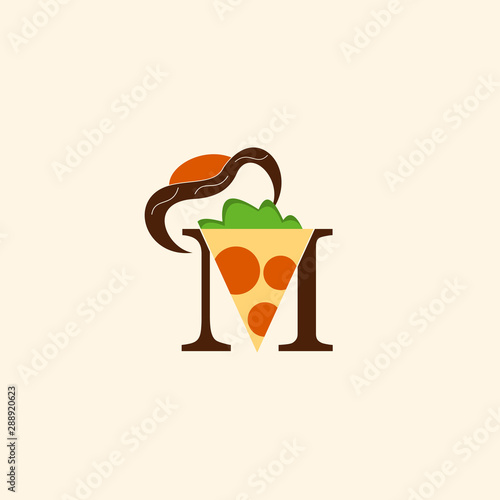 Letter M With Pizza And Hat Simple Icon Logo Design Template Element Vector