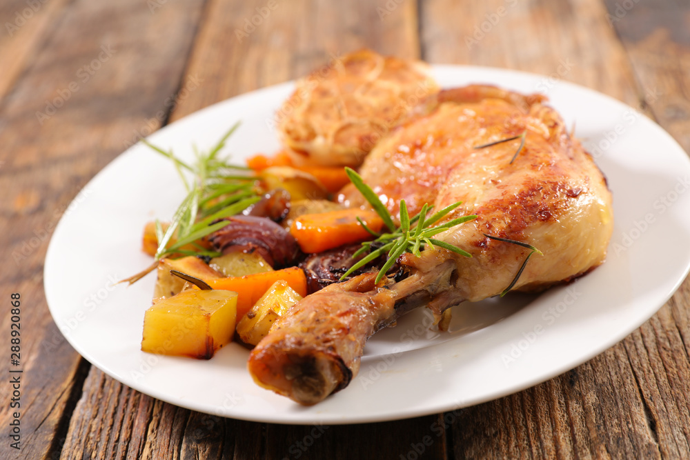 chicken leg with roasted vegetable and rosemary