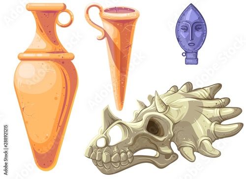 Archaeological and paleontological finds cartoon vector illustration