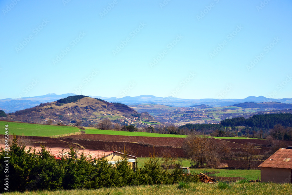 Auvergne landscape, with old volcanoes, near Le Puy-en-Velay