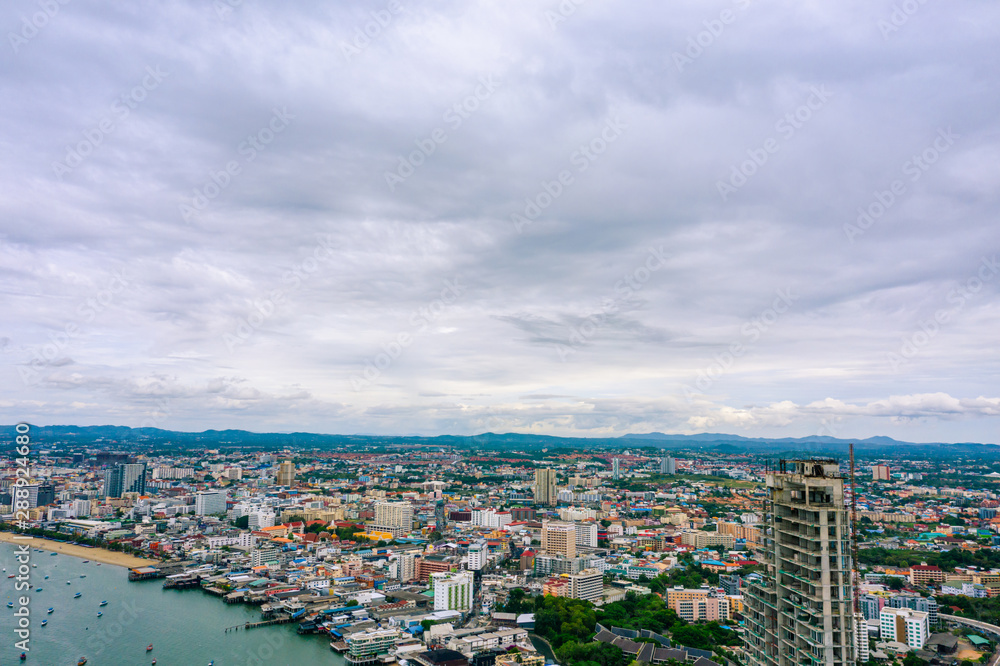 Aerial view of Pattaya city in Chonburi, Thailand. Aerial view from drone