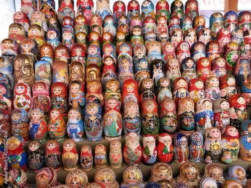 Collection of Russian dolls in Moscow market