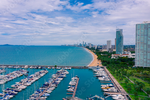 Aerial view of Harbor ocean marina yachts club in Pattaya city of Thailand © Panwasin