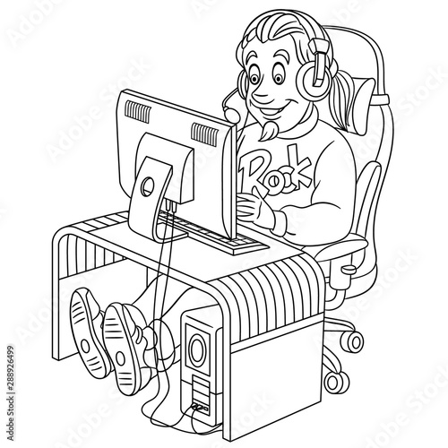 coloring page with video cyber e-sport gamer