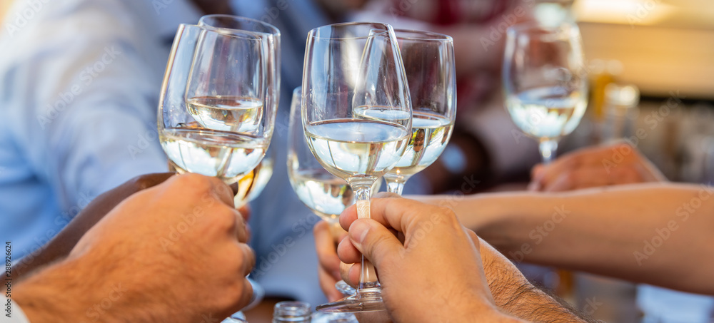 Wine white in drinks served for a friendly party in a bar or a restaurant