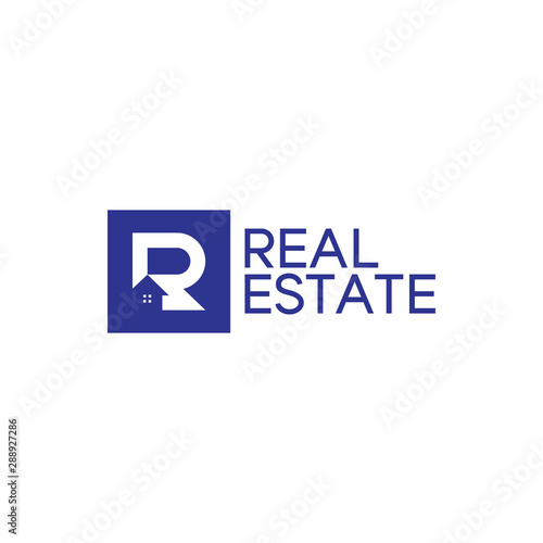 Square logo with initial letter r of real estate design concept