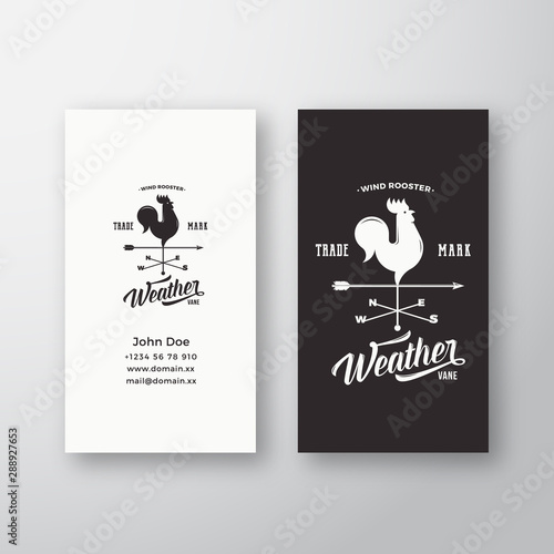 Windvane Rooster Abstract Vector Logo and Business Card Template. Premium Stationary Realistic Mock Up.