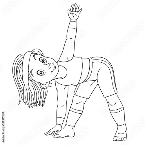 coloring page with girl practicing yoga