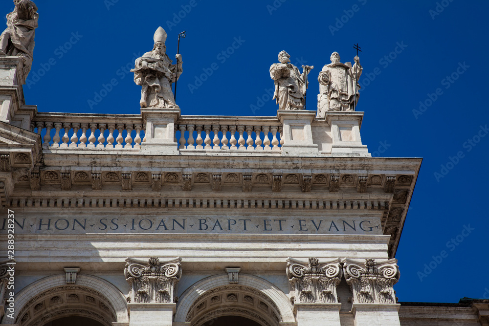 Ornate facade of the Archbasilica of Saint John Lateran in Rome