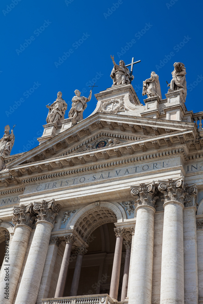 Ornate facade of the Archbasilica of Saint John Lateran in Rome