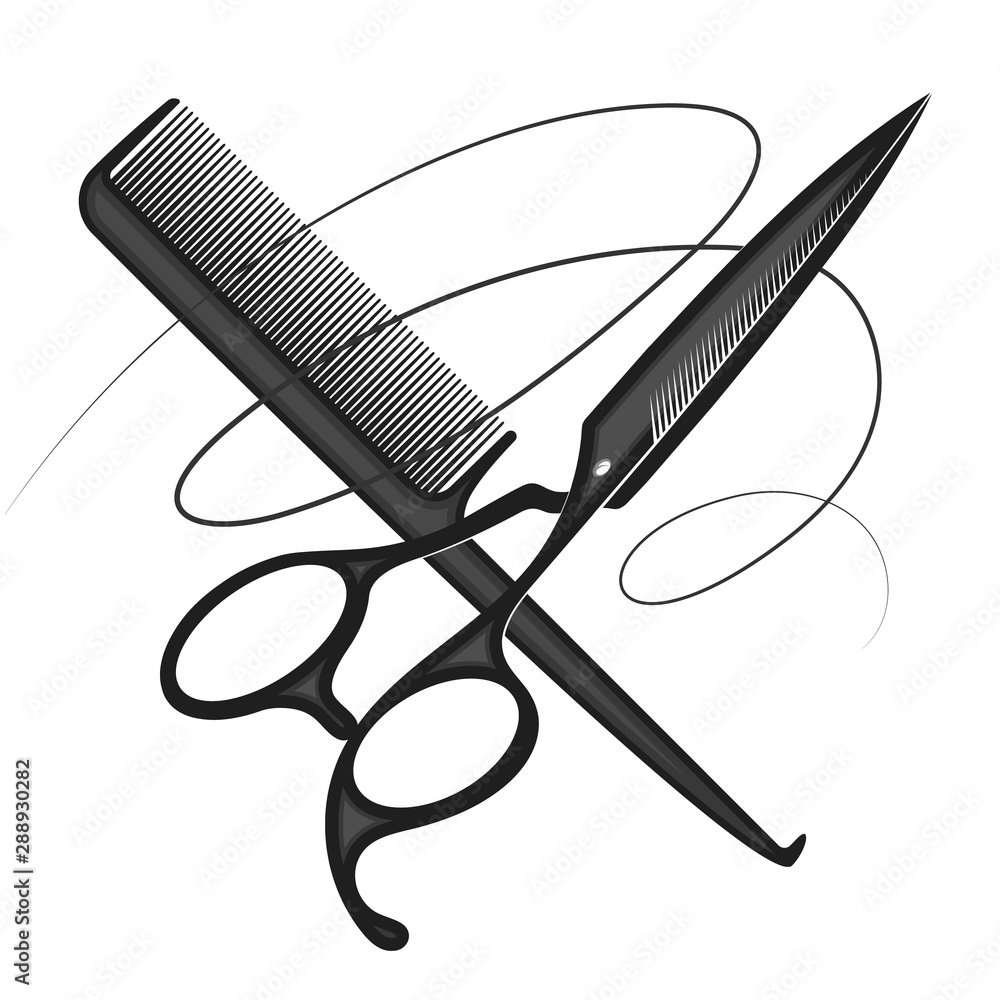 Scissors and comb curl hair symbol for a beauty salon Stock Vector | Adobe  Stock