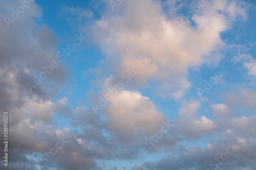 Clouds take on gentle hues of color in late afternoon in St. Mary's County, Maryland.