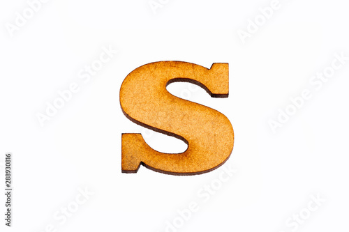 Lowercase letter s in wood - White background